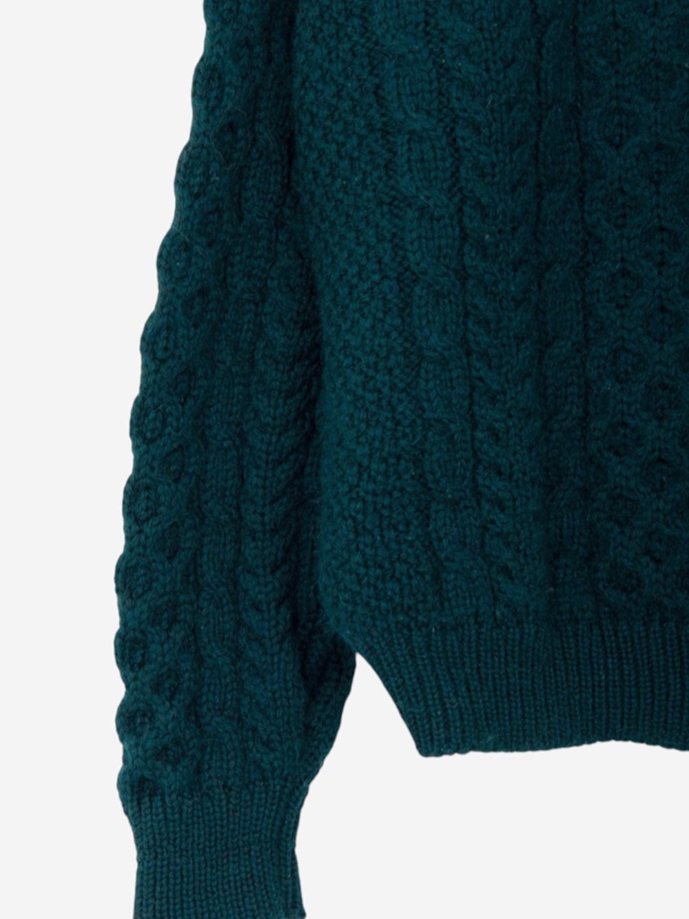 vintage 80s l.l. bean teal cable knit irish wool pullover fisherman sweater - Picture 3 of 5